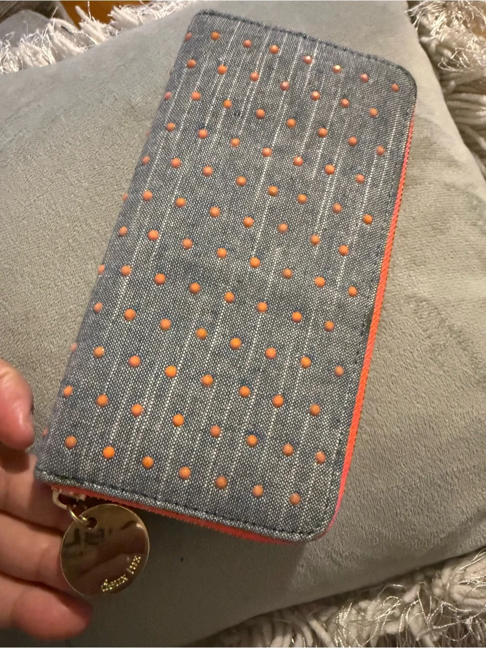 Deux Lux Denim Phone Wallet with Orange Studs